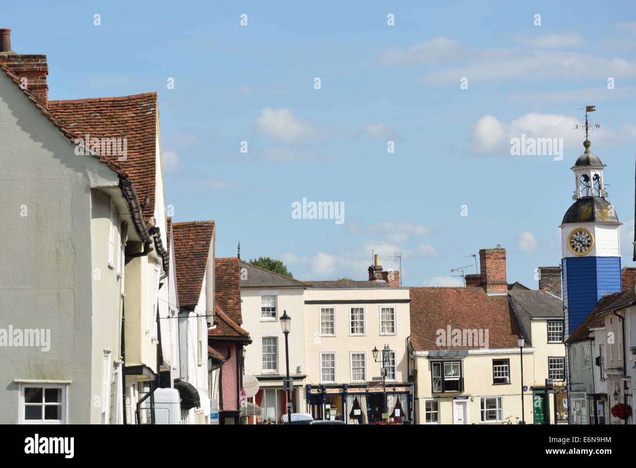Centre of coggeshall with clock tower Stock Photo Alamy