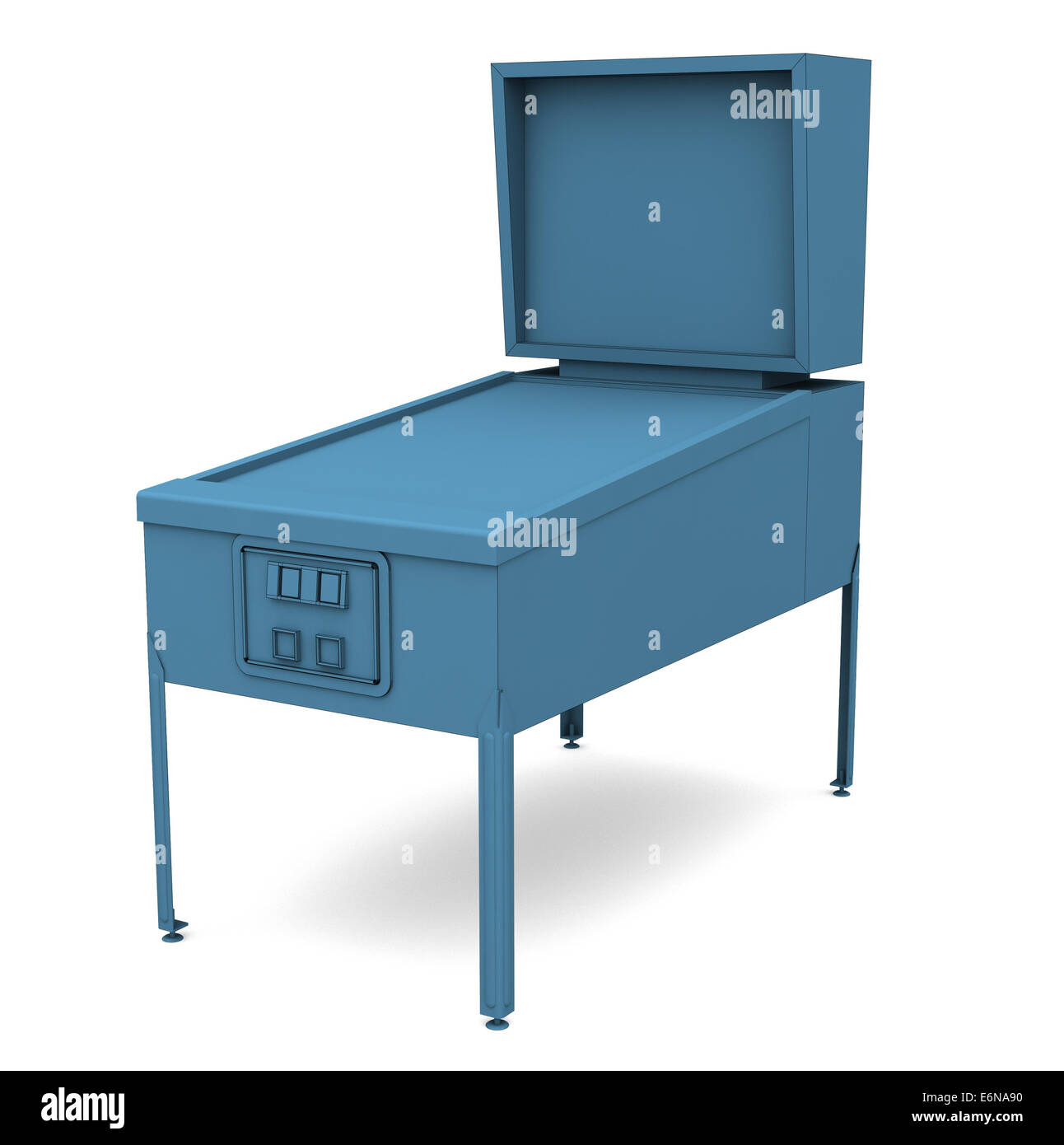 A shaded rendering of a vintage pinball machine in blue on white Stock Photo