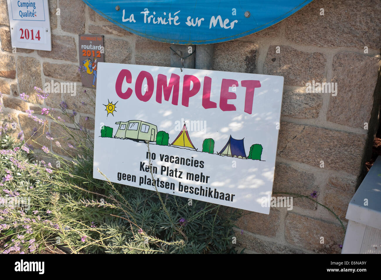 'No vacancies' sign outside a French campsite to tell prospective campers it is full Stock Photo