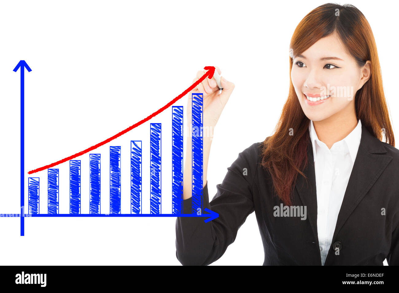 businesswoman draw a marketing growth chart over white background Stock Photo