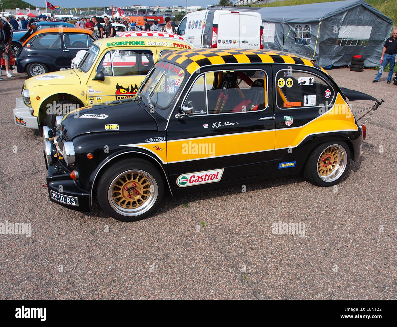 A Fiat 500 Abarth, a performance-oriented compact car, shown in this ...