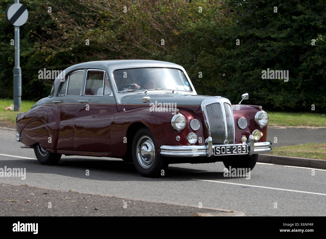 Daimler Majestic Major car on the Fosse Way road, Warwickshire, UK Stock Photo