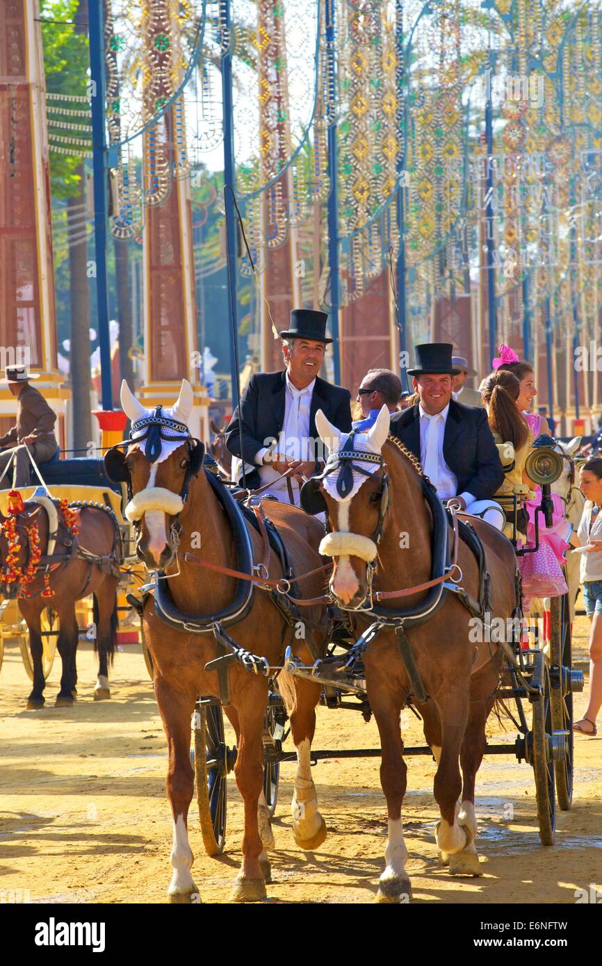 Horse and Carriage, Annual Horse Fair, Jerez de la Frontera, Cadiz Province, Andalusia, Spain, South West Europe Stock Photo