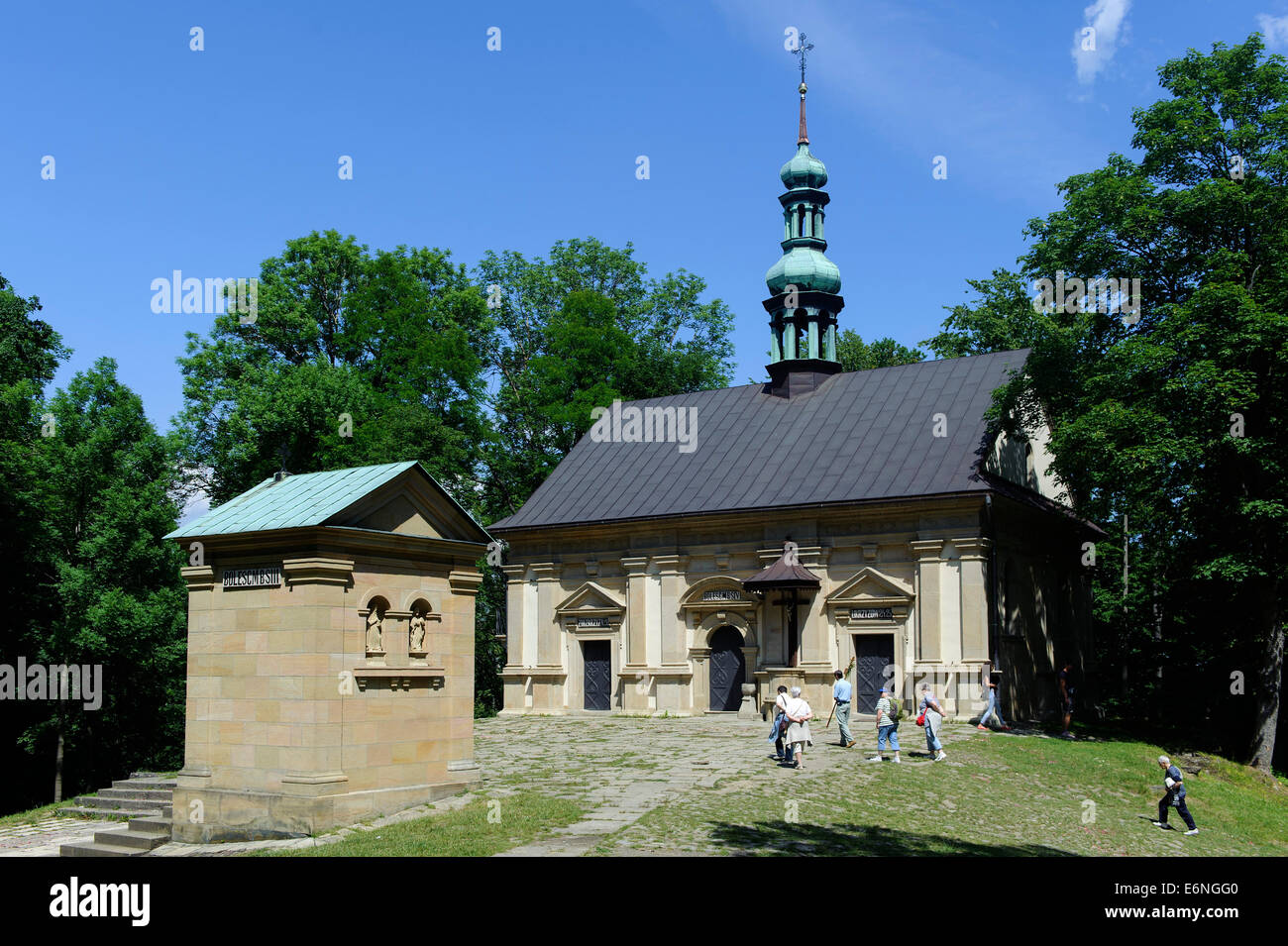 Pilgrims at the Chapel of the way of cross at the pilgrimage site  Kalwaria Zebrzydowska  in Poland, Europe, UNESCO heritage sit Stock Photo