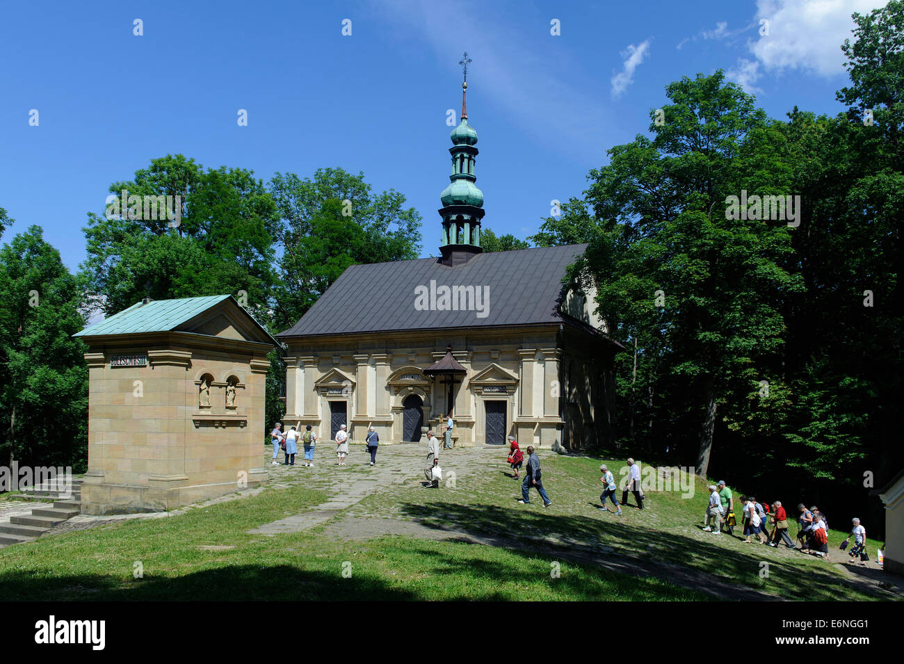 Pilgrims at the Chapel of the way of cross at the pilgrimage site  Kalwaria Zebrzydowska  in Poland, Europe, UNESCO heritage sit Stock Photo