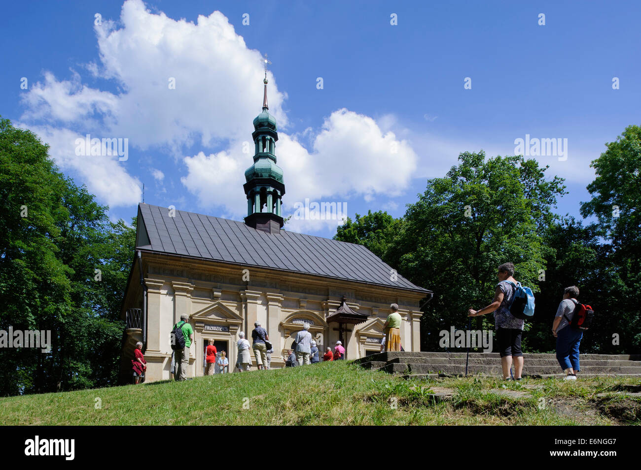 Pilgrims at the Chapel of the way of cross at the pilgrimage site  Kalwaria Zebrzydowska  in Poland, Europe, UNESCO heritage sit Stock Photo