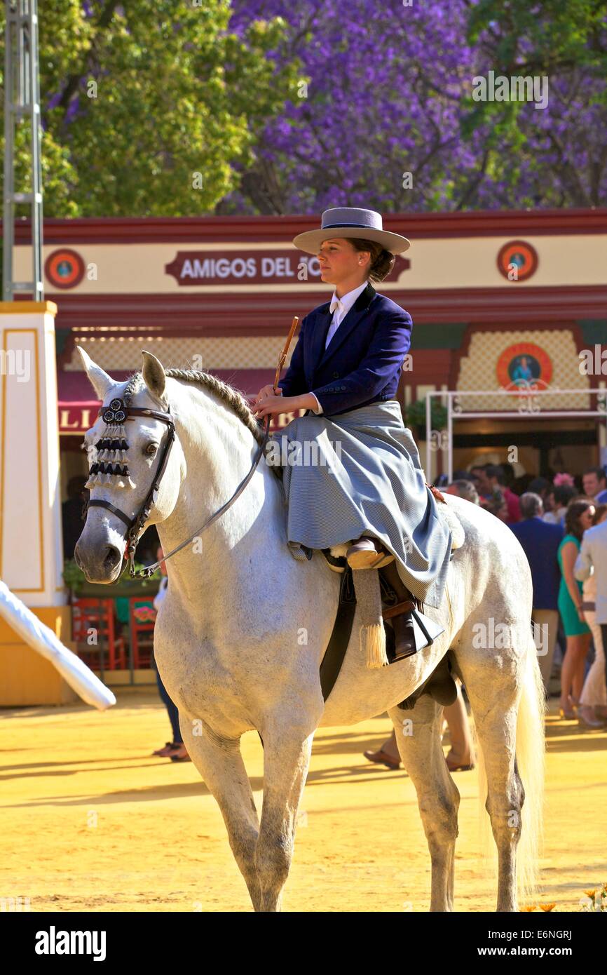 Lady on Horse in Traditional Spanish Costume, Annual Horse Fair, Jerez