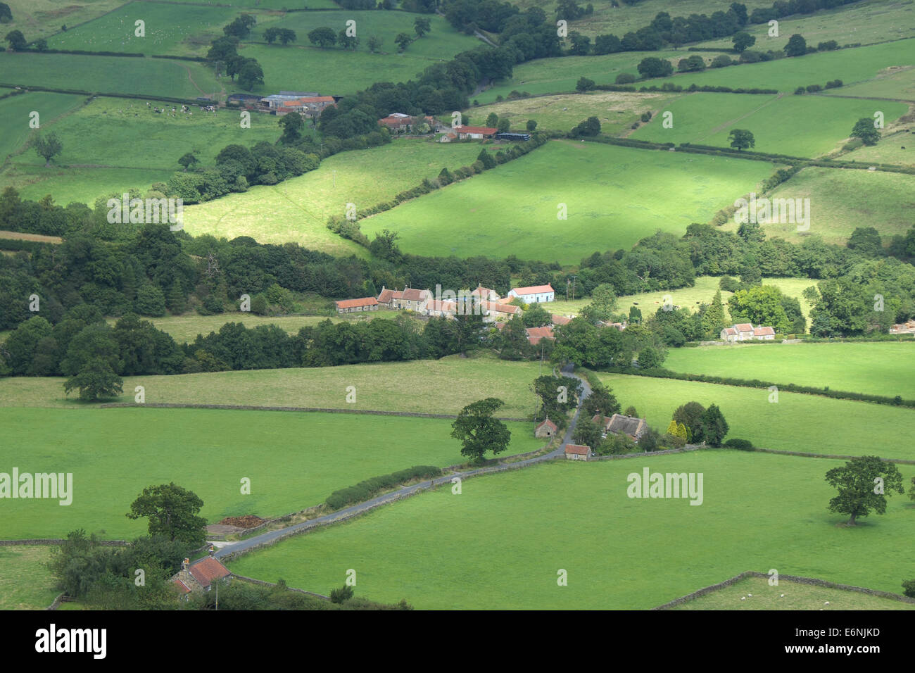 Looking down on the tiny village of Low Mill in Farndale in the North York Moors National Park Looking down on the tiny village of Low Mill in Farndale in the North York Moors National Park
