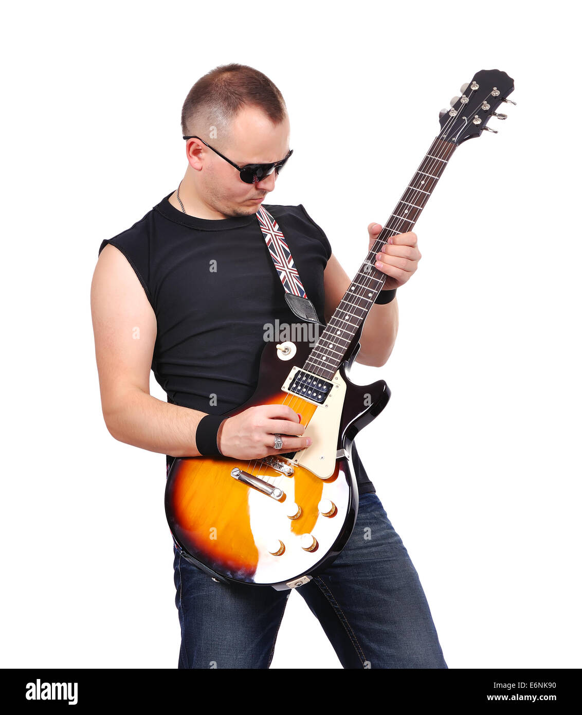 rock musician is playing electrical guitar Stock Photo