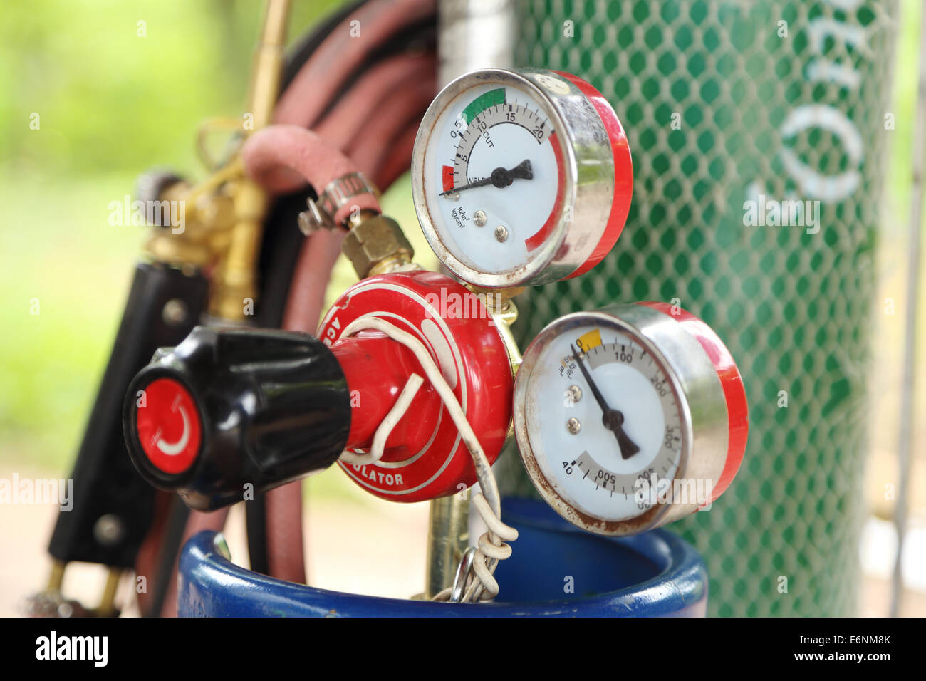 welding gas cylinder pressure gauge with two Stock Photo - Alamy