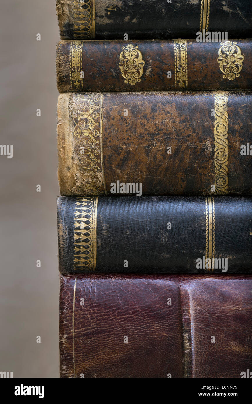 close up of some old books Stock Photo