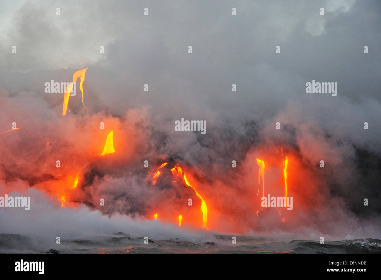 Molten lava flowing to the sea from Kilauea Volcano, Big Island, Hawaii