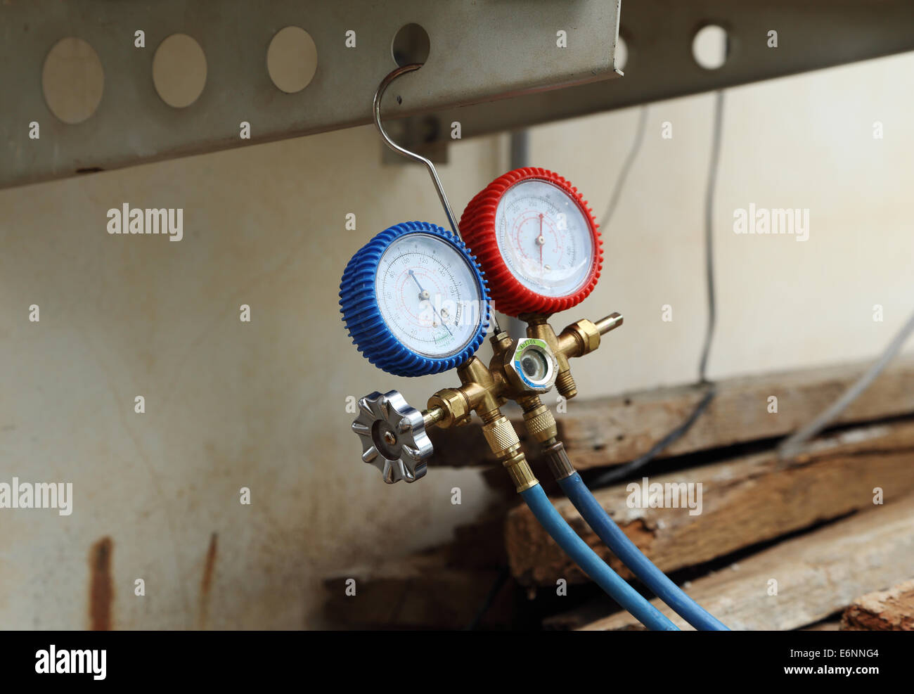 manometers on equipment for filling air conditioners Stock Photo Alamy