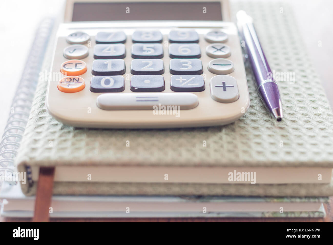 Closeup calculator, pen and notebooks, stock photo Stock Photo