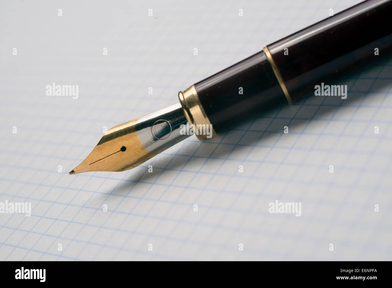 Closeup of fountain pen on graph paper Stock Photo