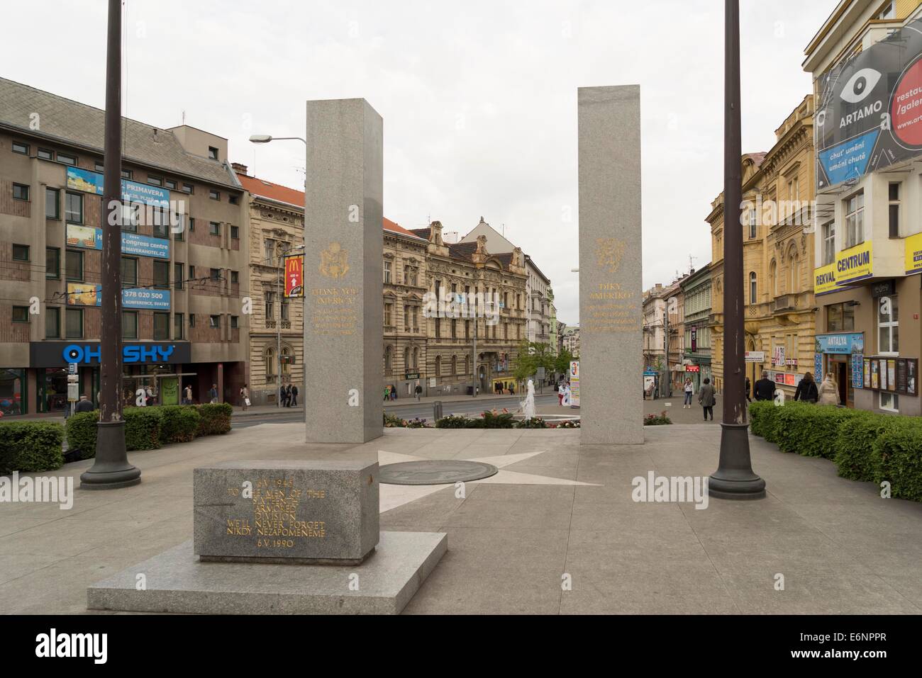 memorial remembering the liberation of Pilsen by US Forces in 1945 Stock Photo