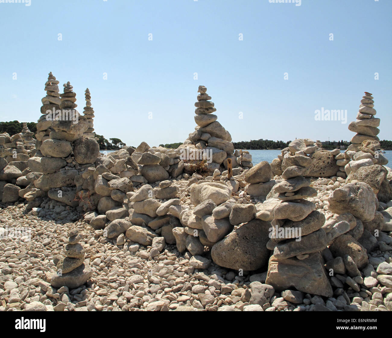 stone sculptures on Istrian beach in Croatia Stock Photo Alamy