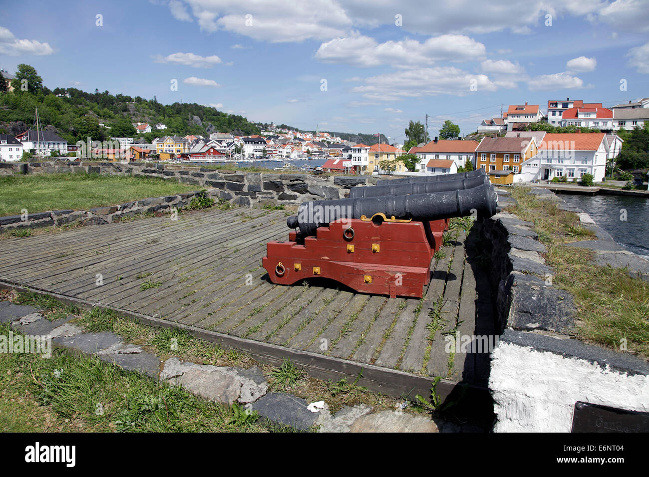 Narrow alleys and picturesque colorful wooden houses characterize Kragerø that spread over three islands on the south coast of Norway on Skaggerak. Photo: Klaus Nowottnick Date: May 30, 2014 Stock Photo