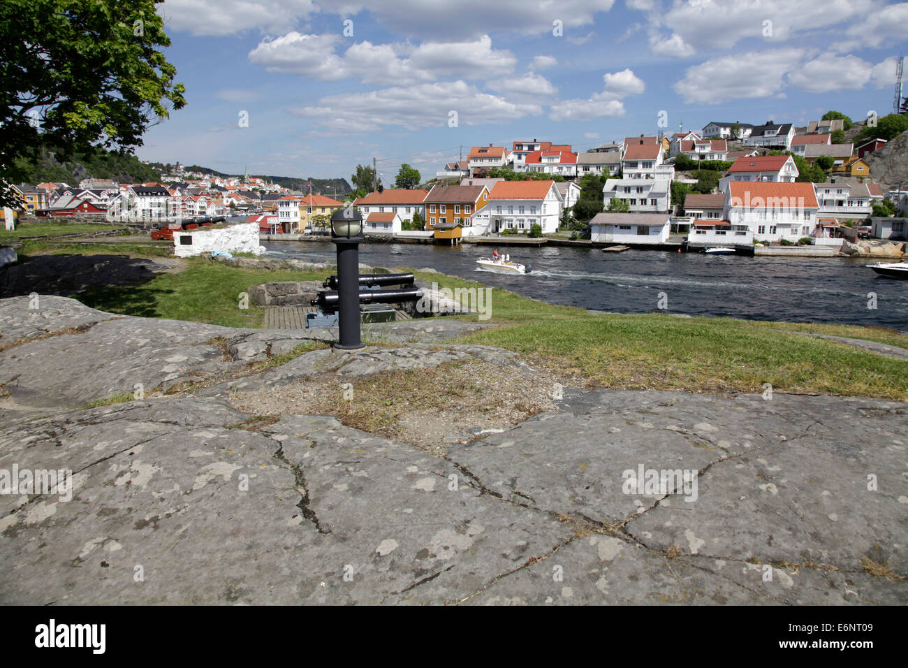 Narrow alleys and picturesque colorful wooden houses characterize Kragerø that spread over three islands on the south coast of Norway on Skaggerak. Photo: Klaus Nowottnick Date: May 30, 2014 Stock Photo