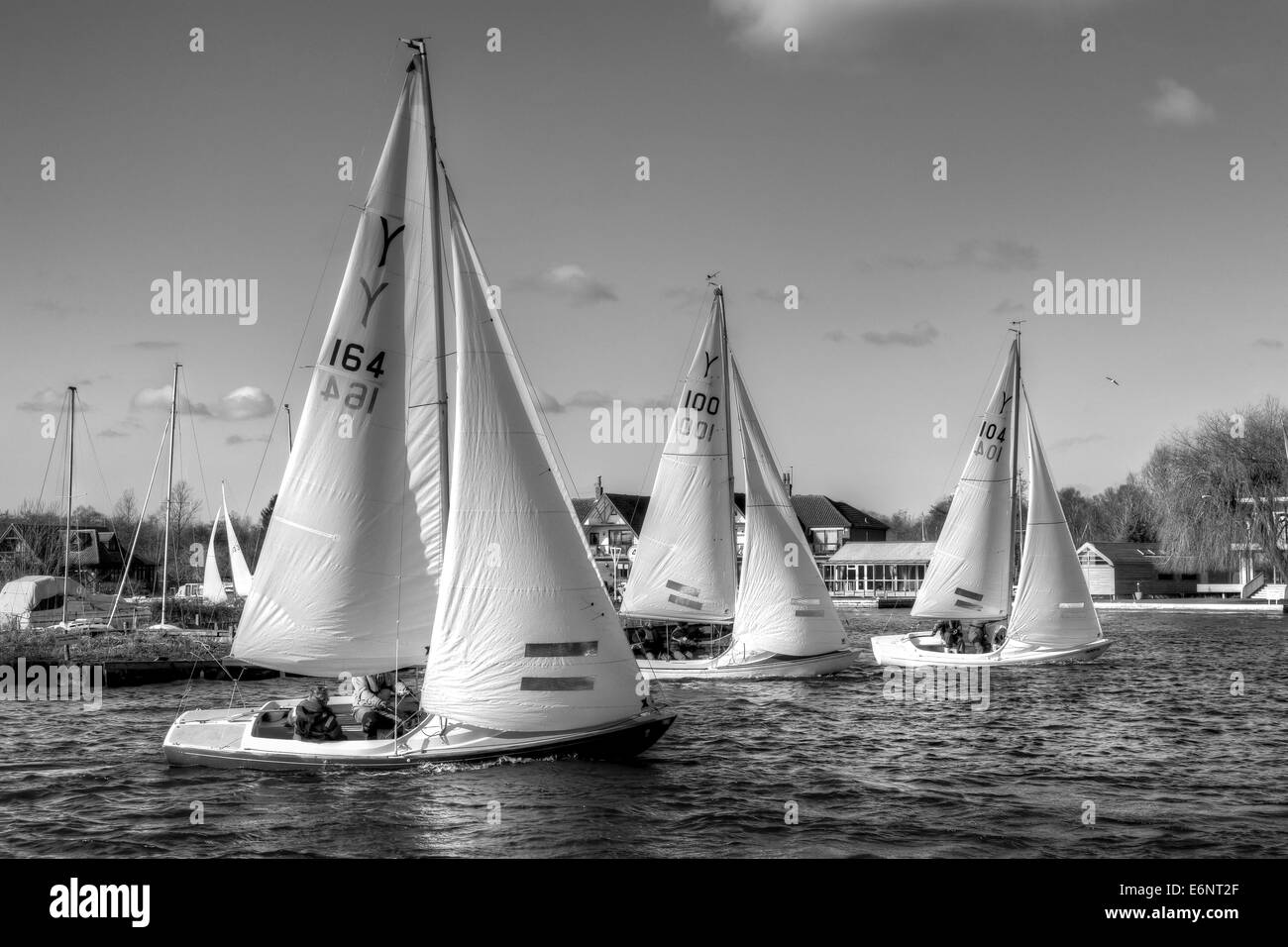 Sailing boats on the water at Horning , Norfolk, UK. Stock Photo