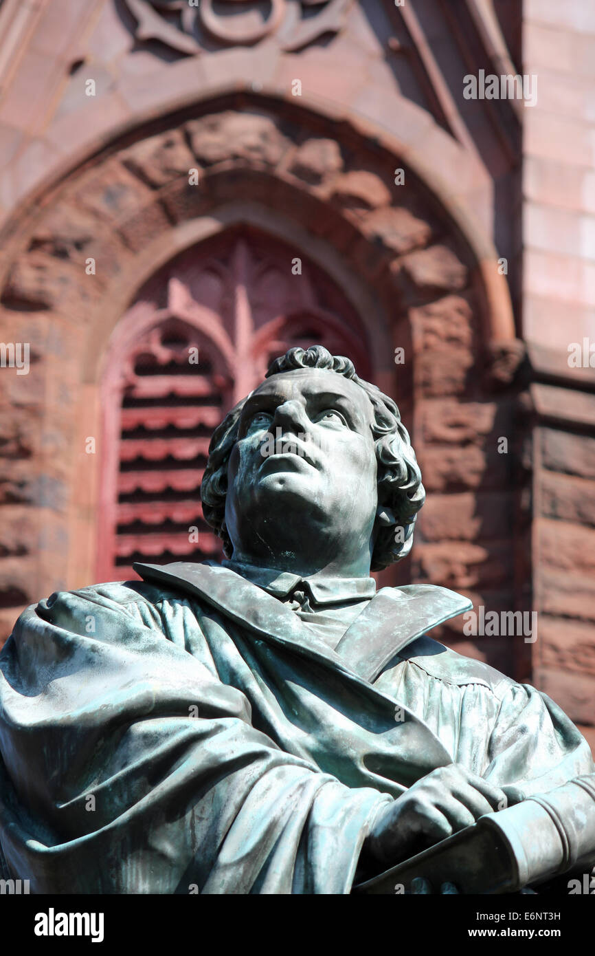 A statue of Martin Luther outside of Luther Place Memorial Church in Washington DC Stock Photo
