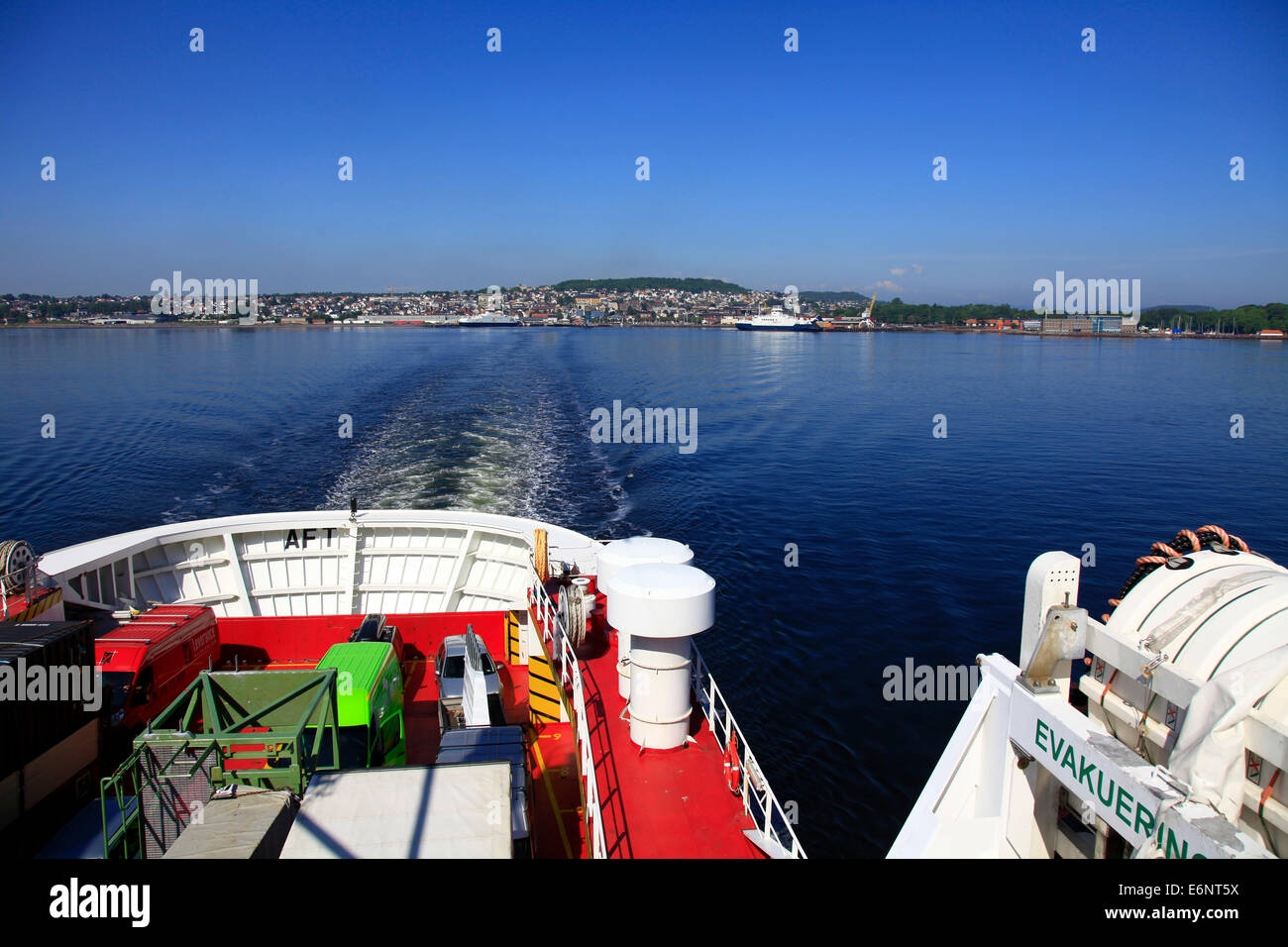 Large ferries transport passengers, cars and trucks over the Oslo Fjord. That is the most short distance between Horten and Moss. Photo: Klaus Nowottnick Date: June 2, 2014 Stock Photo