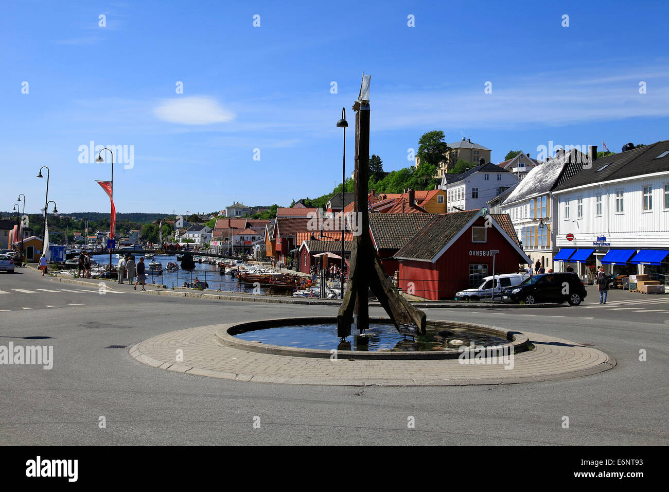 Narrow alleys and picturesque colorful wooden houses characterize Kragerø that spread over three islands on the south coast of Norway on Skaggerak. Photo: Klaus Nowottnick Date: May 30, 2014 Stock Photo