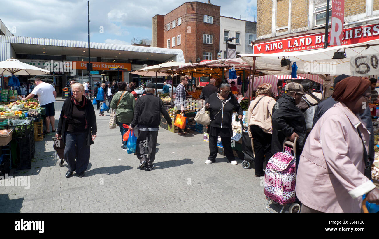 People shoppers shopping for fruit and vegetables in Ridley Road Market
