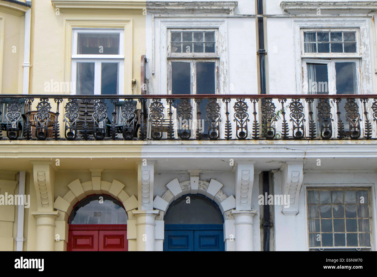 One refurbished property and one run down house on Plymouth Hoe