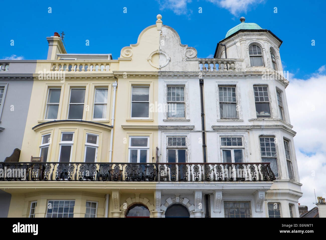 One refurbished property and one run down house on Plymouth Hoe
