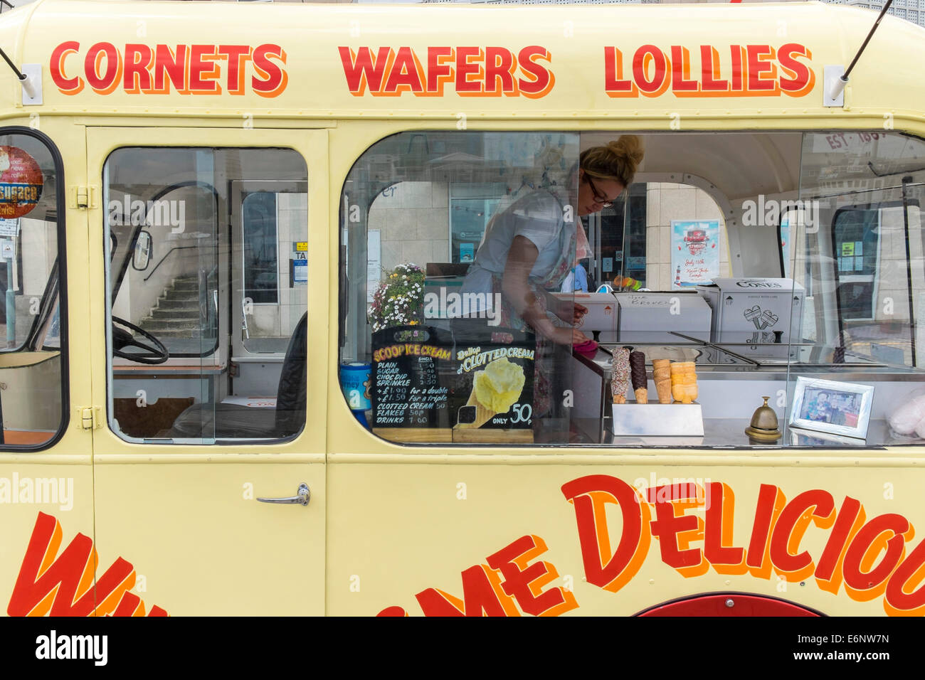 Vintage ice cream van on Plymouth Barbican, Plymouth, devon, England, UK Stock Photo