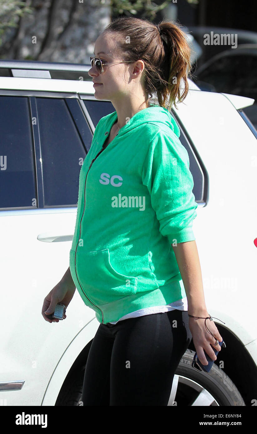 Pregnant Olivia Wilde leaving Gracias Madre restaurant after dining out