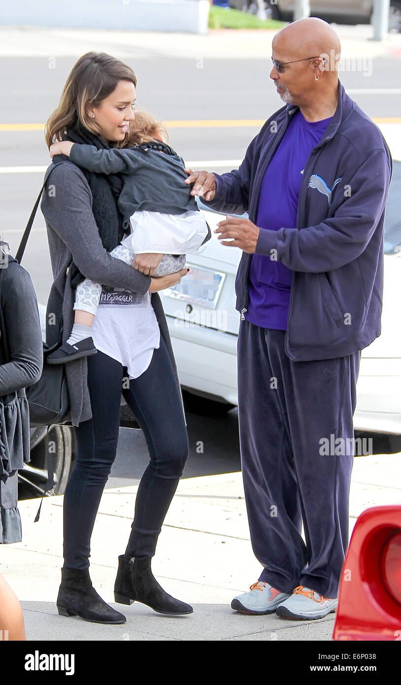 Jessica Alba, husband Cash Warren and their daughters go out to brunch with Warren's father Michael  Featuring: Jessica Alba,Haven Warren,Michael Warren Where: Los Angeles, California, United States When: 22 Feb 2014 Stock Photo