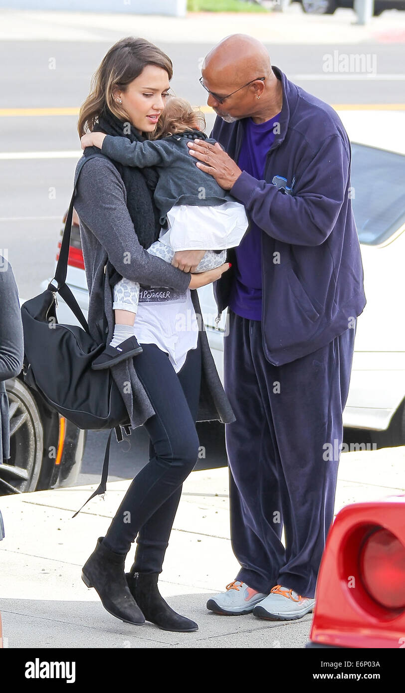 Jessica Alba, husband Cash Warren and their daughters go out to brunch with Warren's father Michael  Featuring: Jessica Alba,Haven Warren,Michael Warren Where: Los Angeles, California, United States When: 22 Feb 2014 Stock Photo