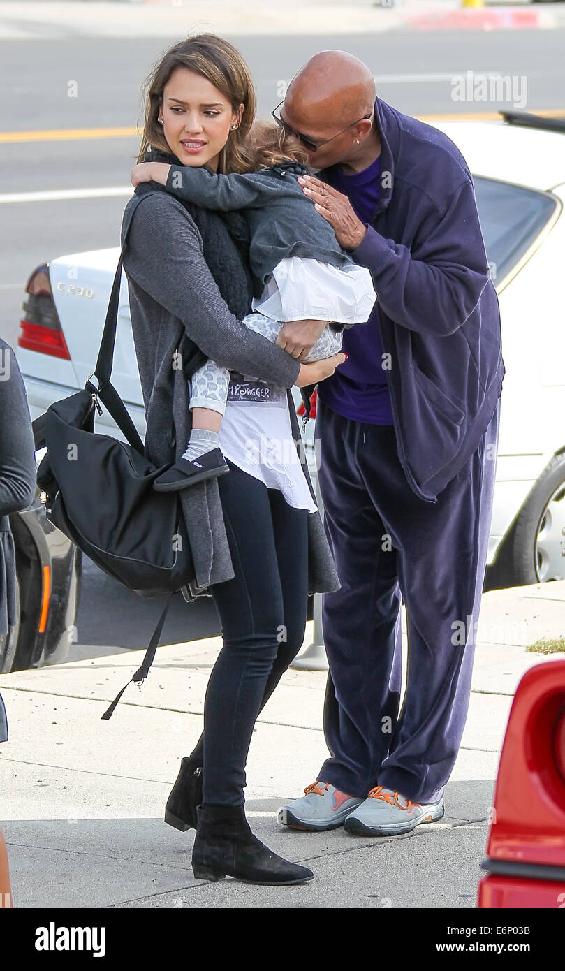 Jessica Alba, husband Cash Warren and their daughters go out to brunch with Warren's father Michael  Featuring: Jessica Alba,Haven Warren,Michael Warren Where: Los Angeles, California, United States When: 22 Feb 2014 Stock Photo