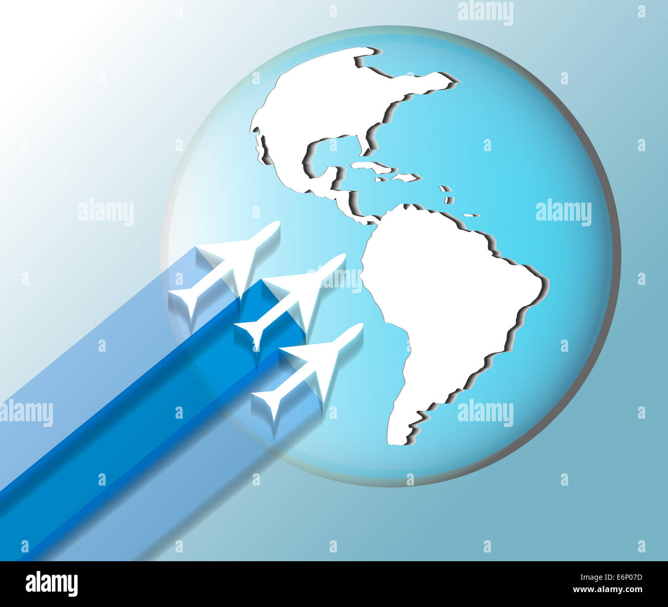 Illustration of planes on world globe Stock Photo
