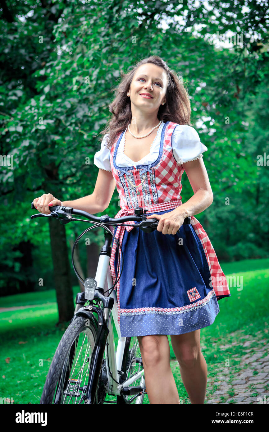 portrait of young bavarian girl in the traditional bavarian costume Stock Photo