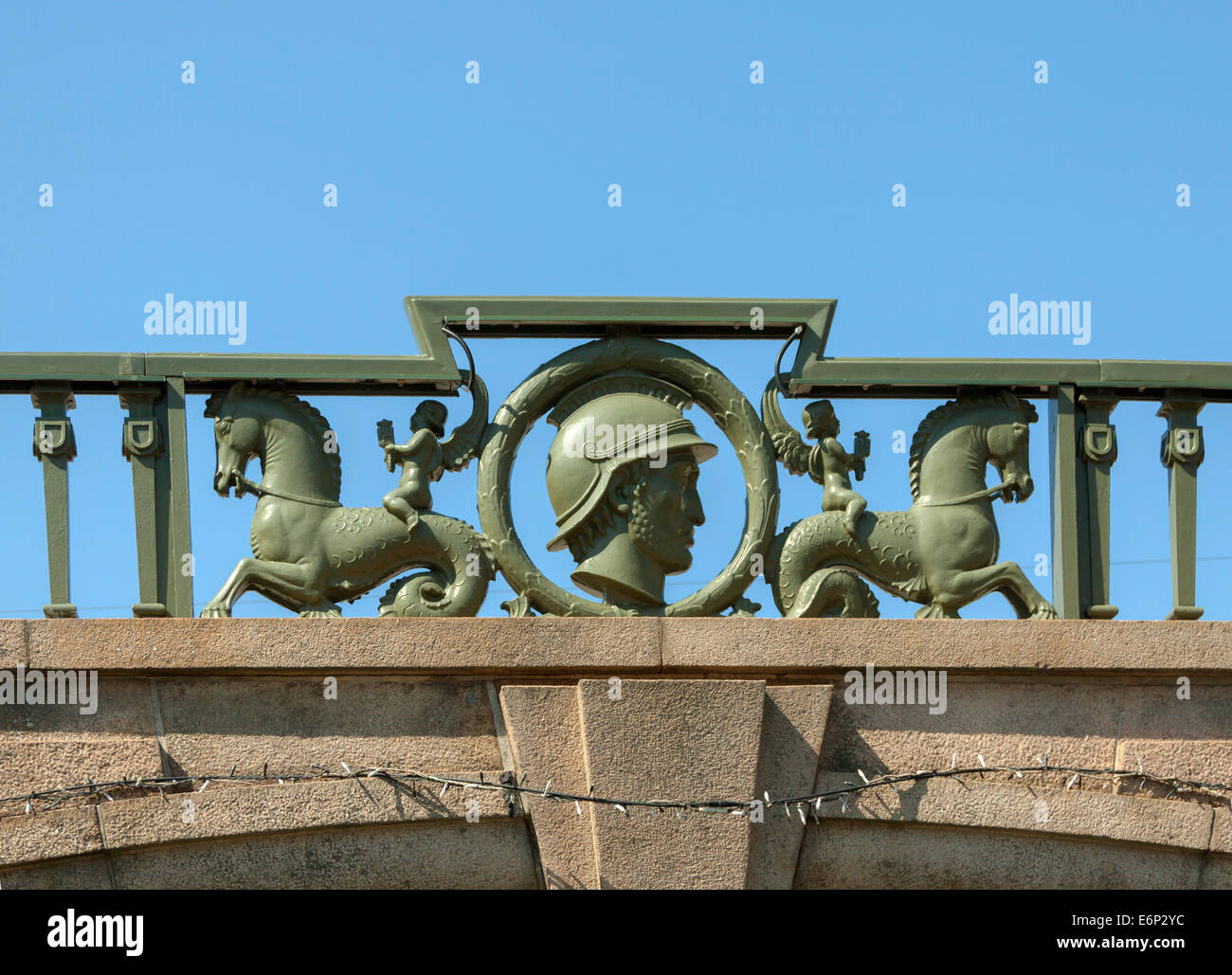 Detail of Kämpebron, a bridge with a decorated balustrade, one of the oldest bridges in Göteborg, Sweden. Stock Photo