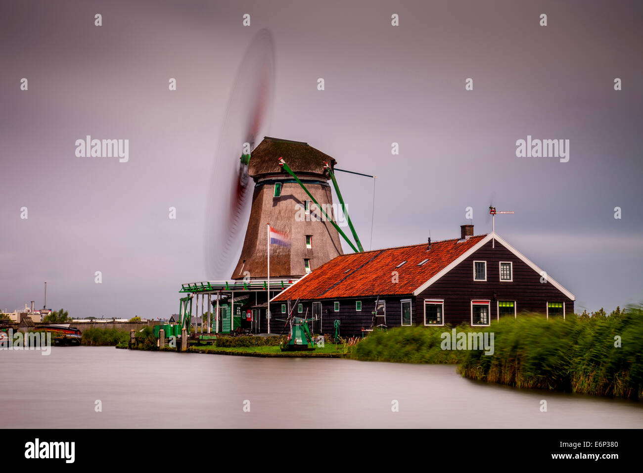 Windmills at Zaanse Schans, Amsterdam, Holland Stock Photo