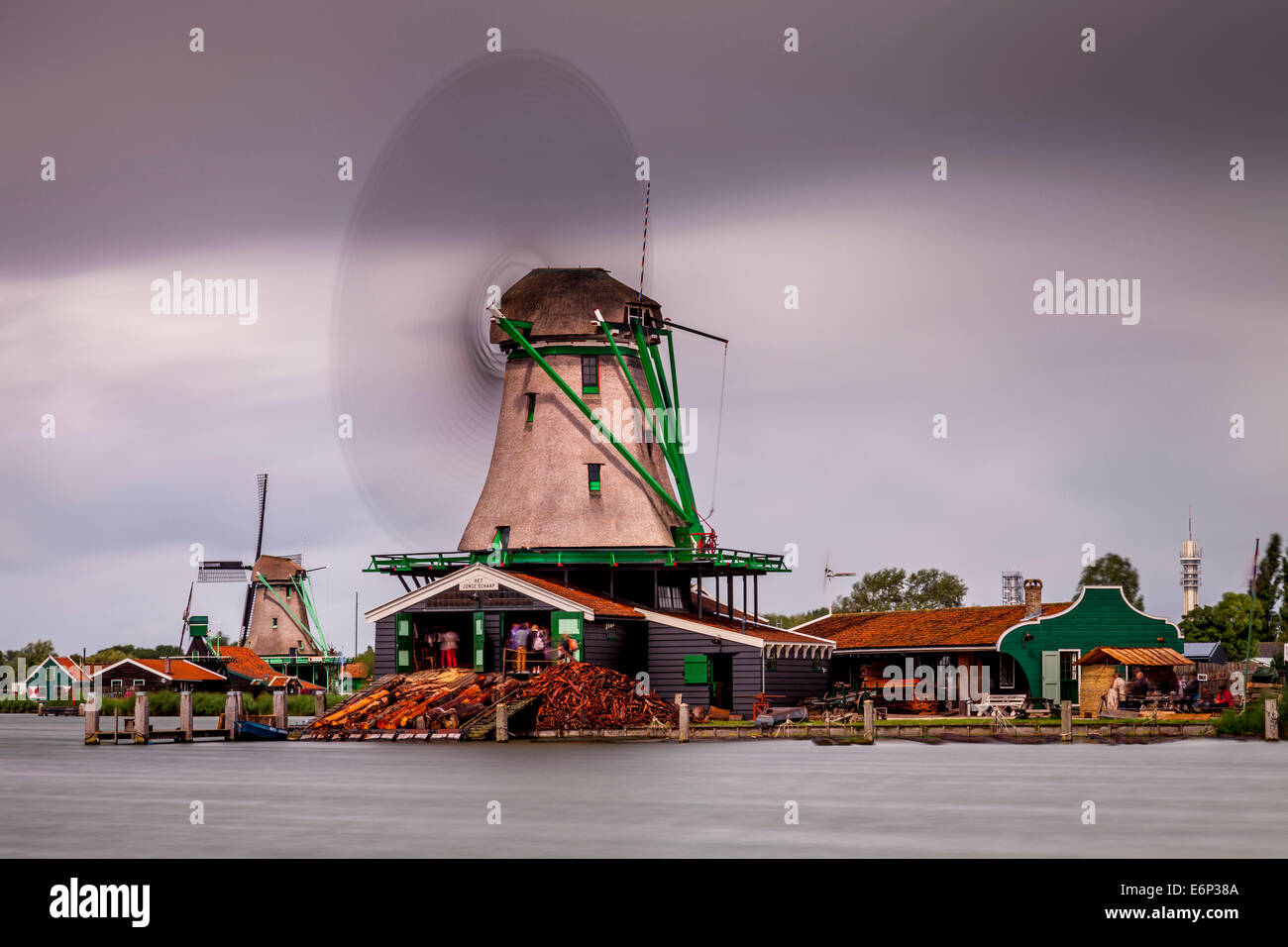 Windmills at Zaanse Schans, Amsterdam, Holland Stock Photo