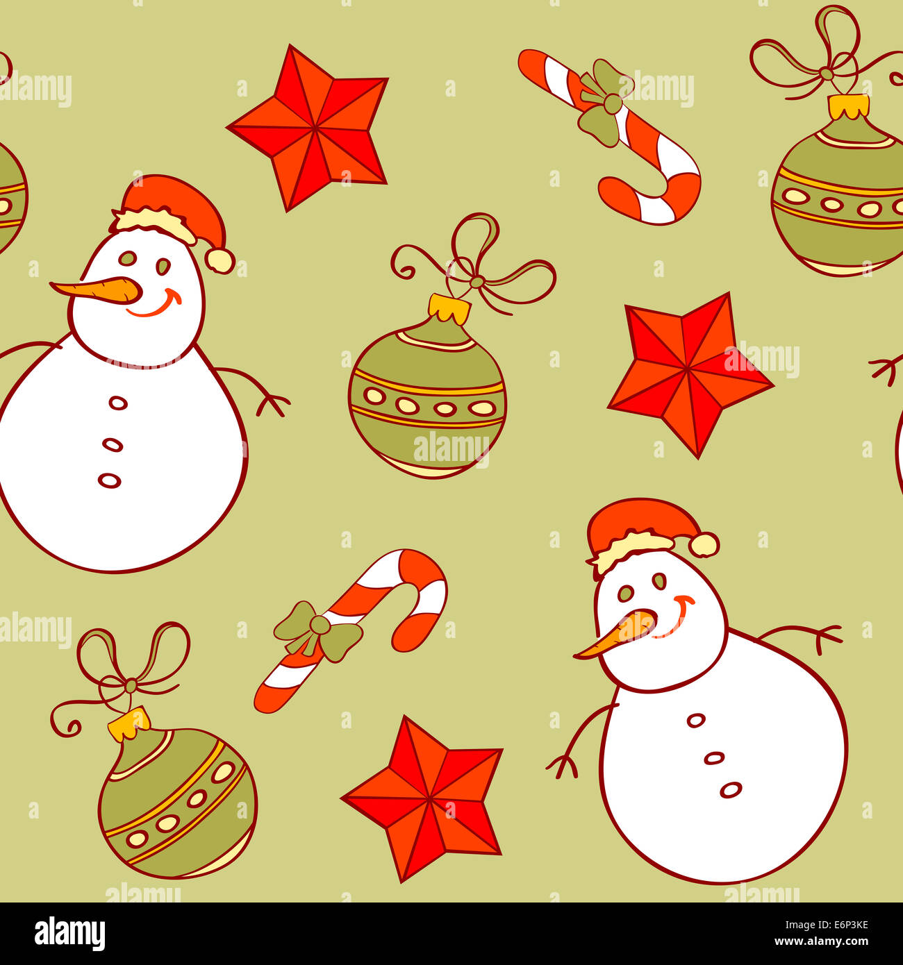 seamless pattern with snowman and Christmas decorations Stock Photo - Alamy