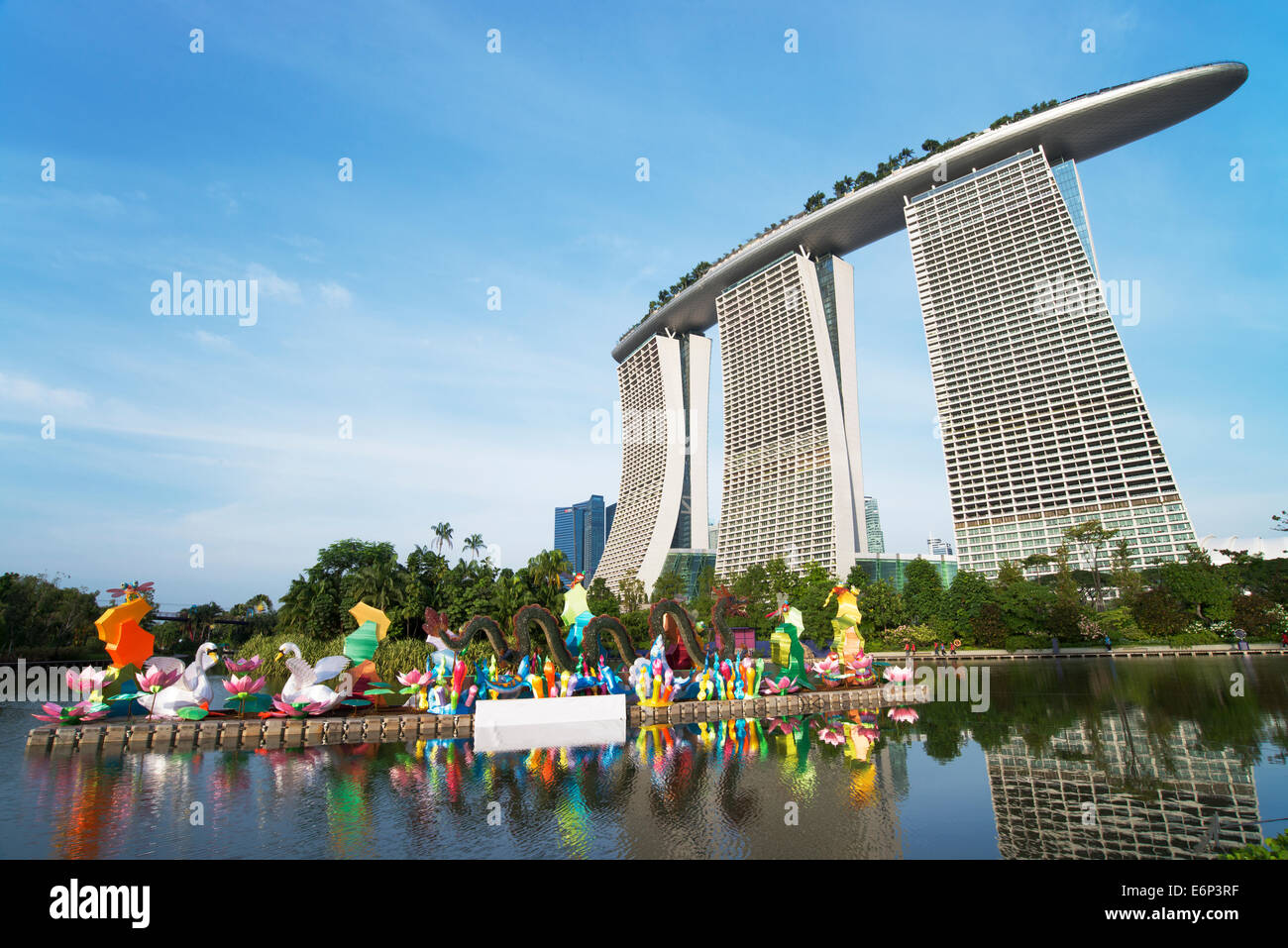 Marina Bay Sands and Lanterns Stock Photo