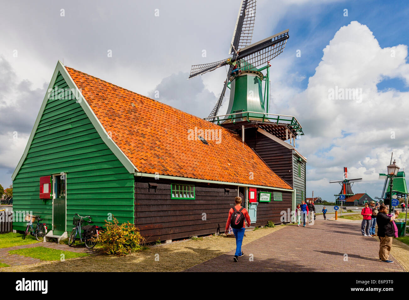 Windmills at Zaanse Schans, Amsterdam, Holland Stock Photo