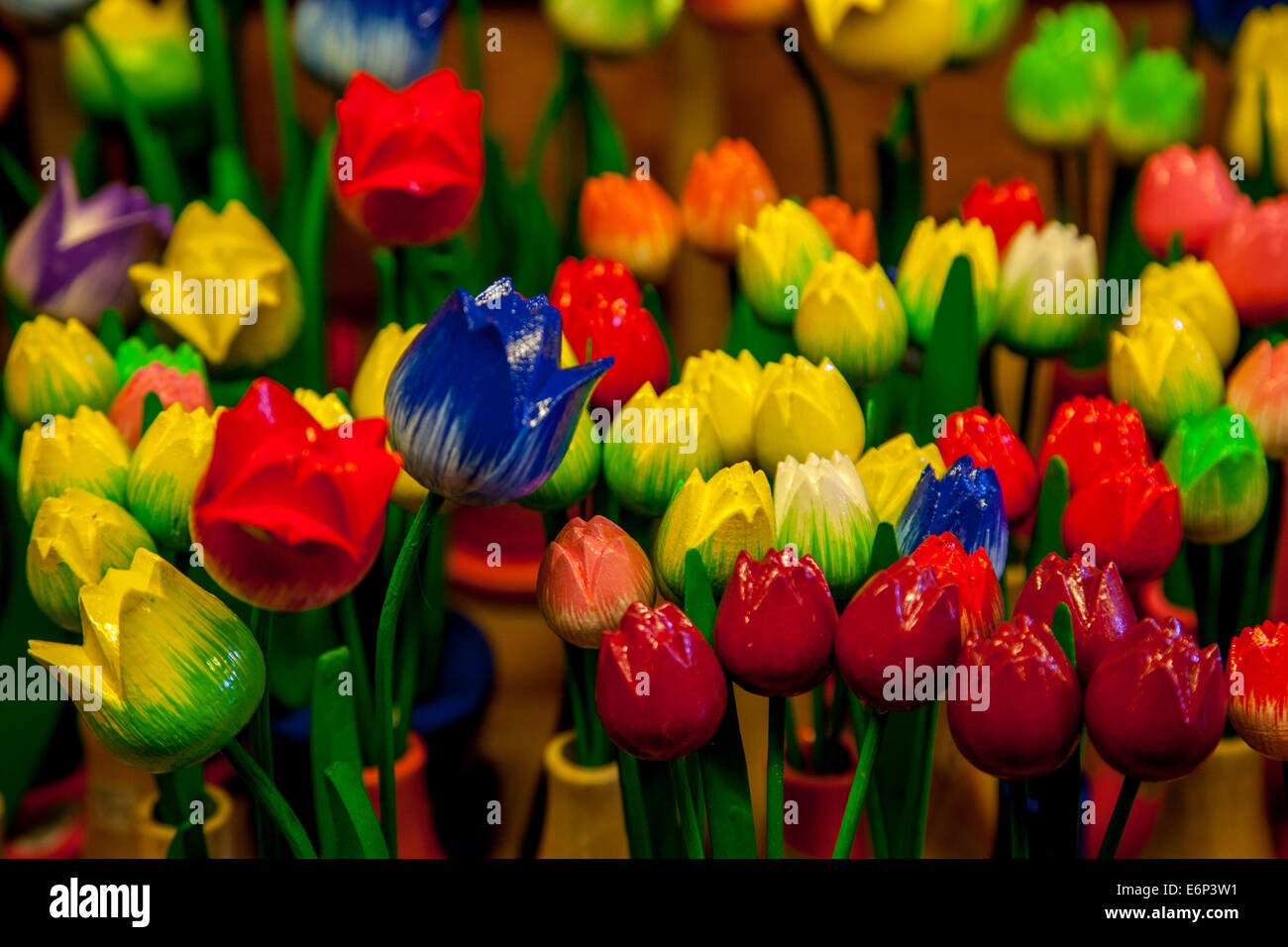 Colourful Wooden Flowers For Sale, Zaanse Schans, Amsterdam, Holland