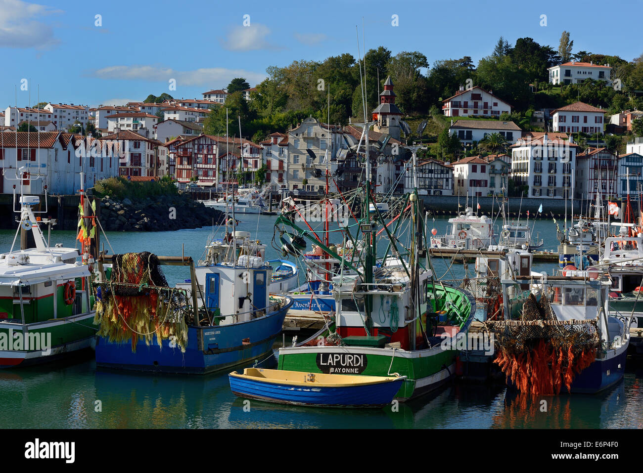 France,  Atlantic-Pyrenees(64), fishing port of Saint-Jean-de-Luz , in the background the village of Cibourd Stock Photo