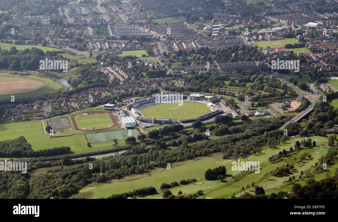 aerial view showing the setting of Emirates Durham International Cricket Ground, Riverside at Chester-le-Street, UK Stock Photo