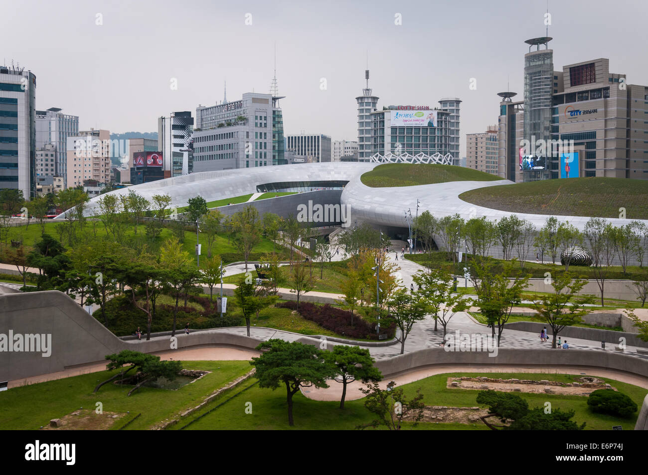 Modern architecture at the newly opened Dongdaemun Design Plaza in Seoul, South Korea, designed by architect, Zaha Hadid. Stock Photo