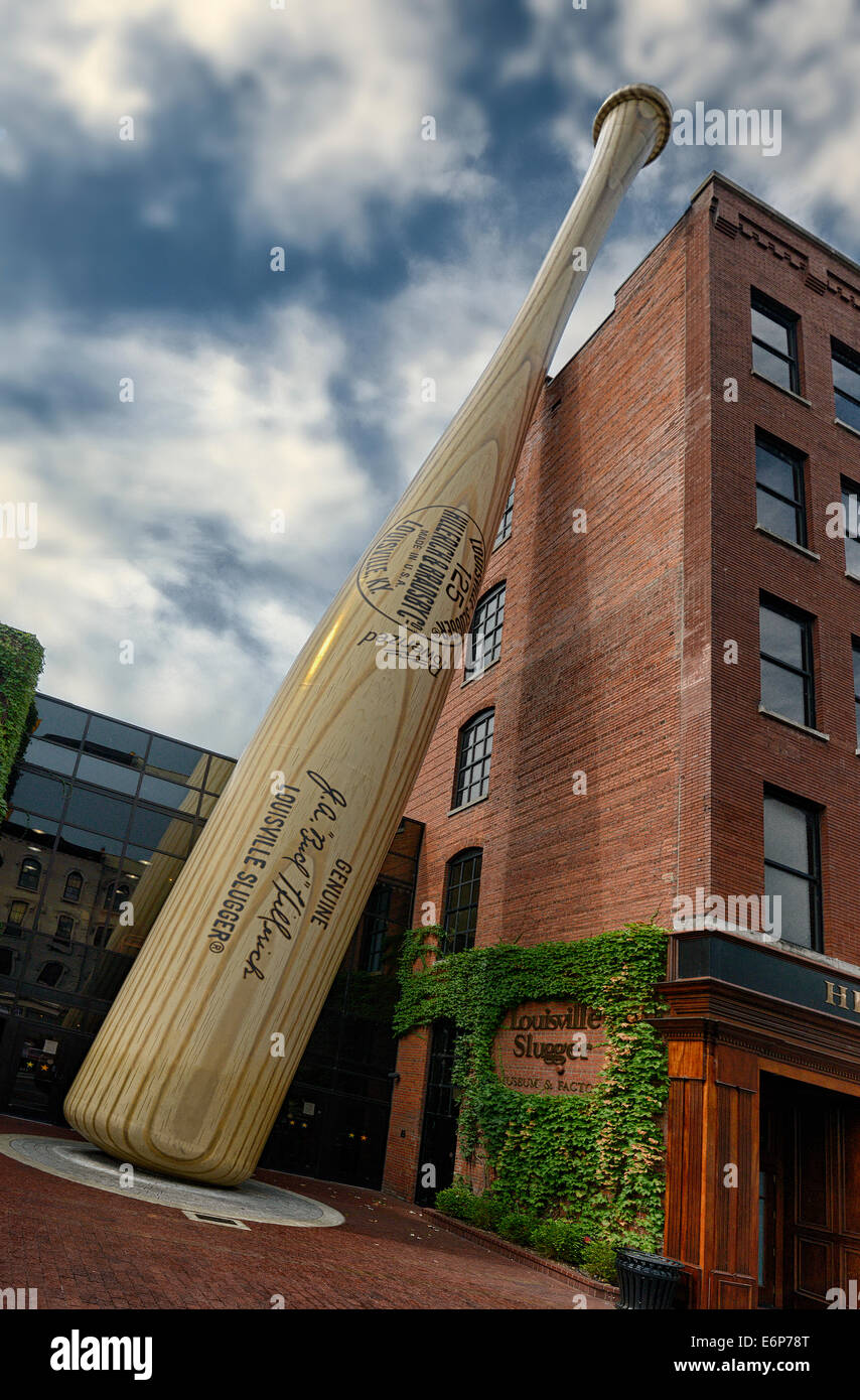 A Louisville Icon. A six story replica of Babe Ruth's Baseball bat.The entrance to the Louisville Slugger Museum and factory. Stock Photo