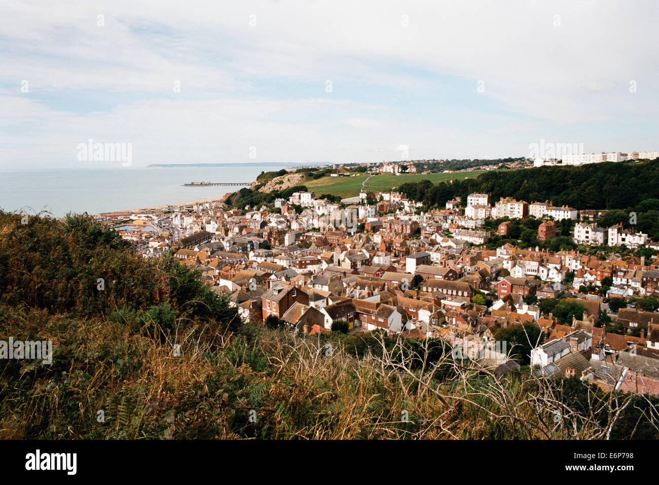 Hastings Old Town, Sussex GB, viewed from East Hill Stock Photo