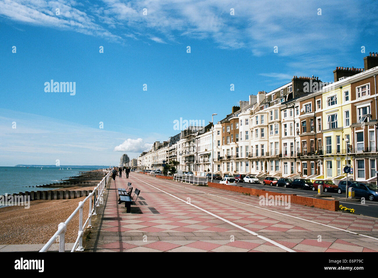 Seafront at Hastings and St Leonards, Sussex, GB, with blue sky in  summer Stock Photo